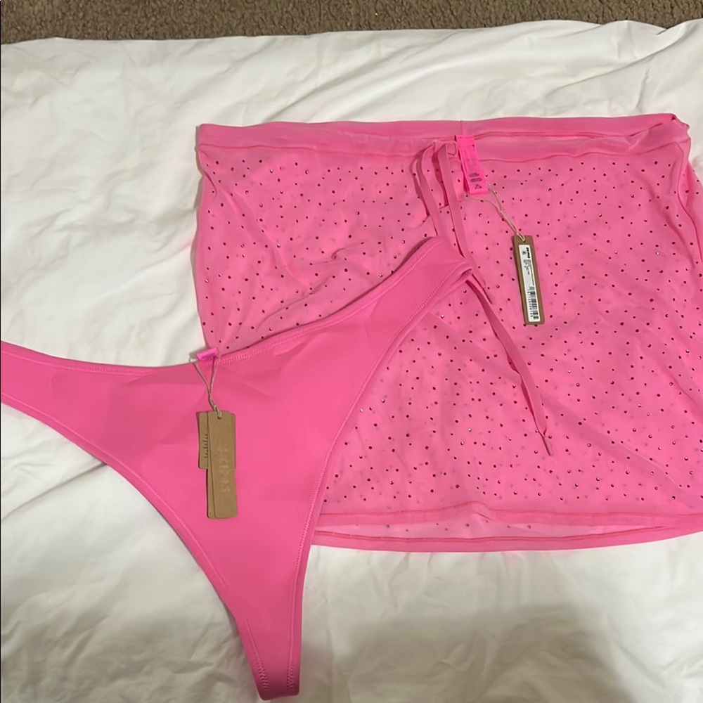 NWT Skims rhinestones swim skirt w/ Matching Swim bottom